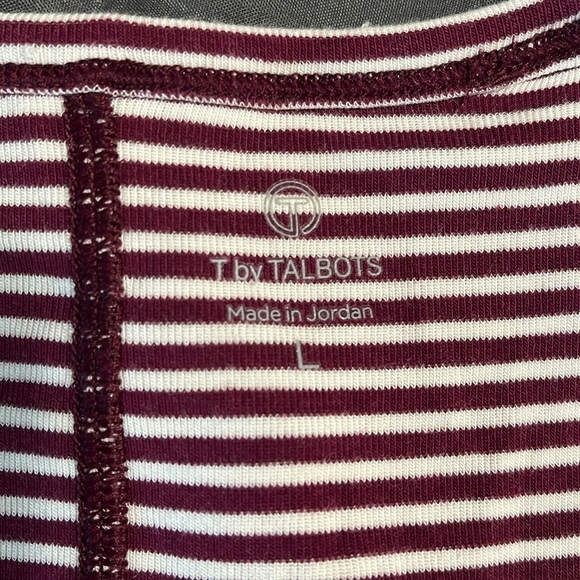 Talbots Large Burgundy Stripe Cotton Long Sleeve T-shirt - Picture 9 of 11